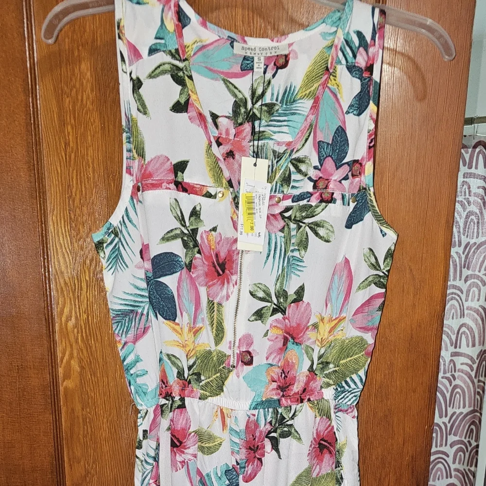 Speed Control Pink and Green Tropical Jumpsuit - Picture 1 of 3